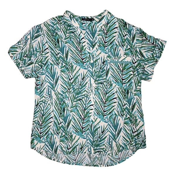 Paz Torraz green tropical button up palm frond tee shirt size 40 womens green - Picture 1 of 7